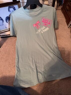 Girls Short Sleeve Graphic Tee - Seafoam Green with Pink Accent